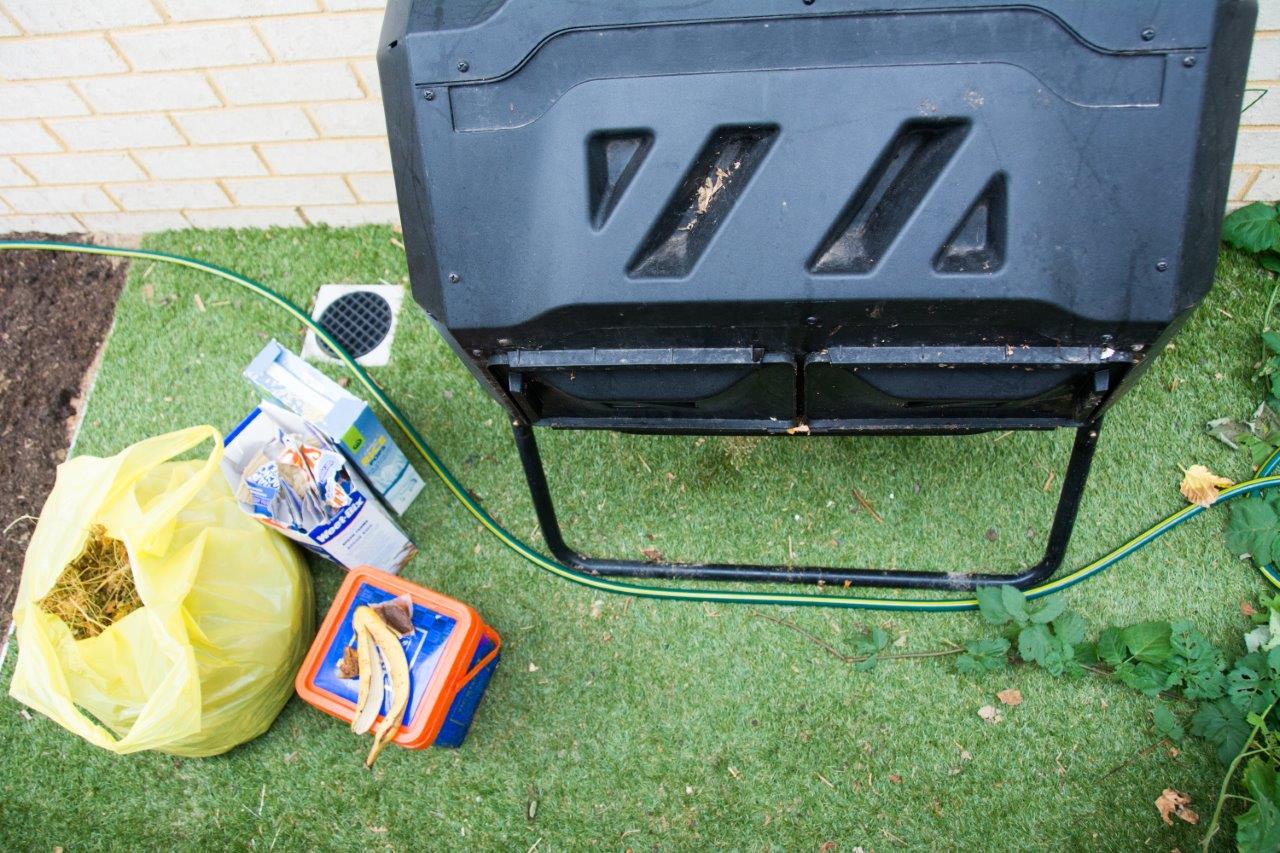 Filling the compost bin